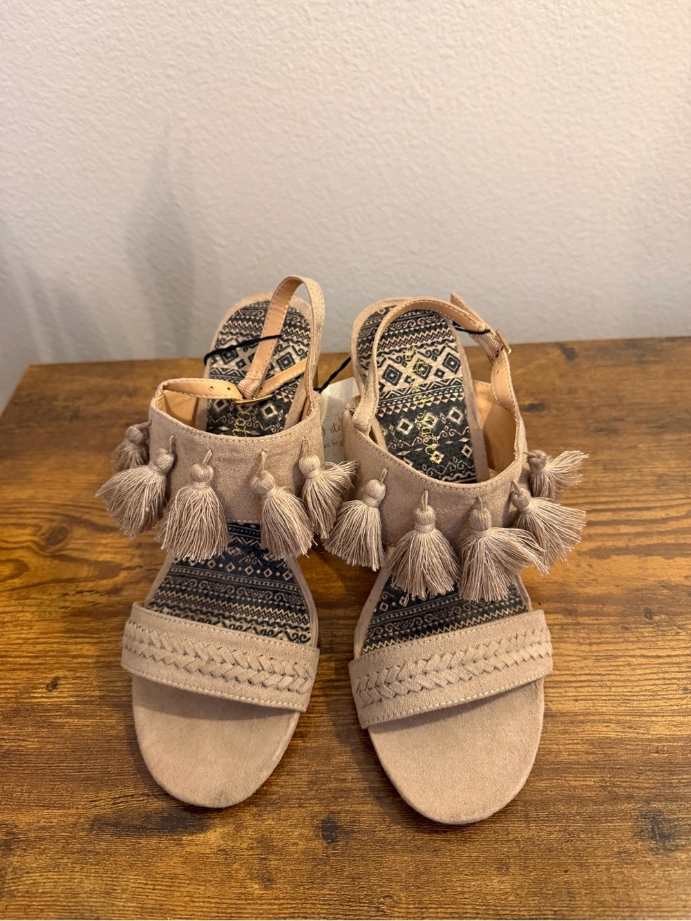 Altar'd State Beige Tassel Suede Sandals